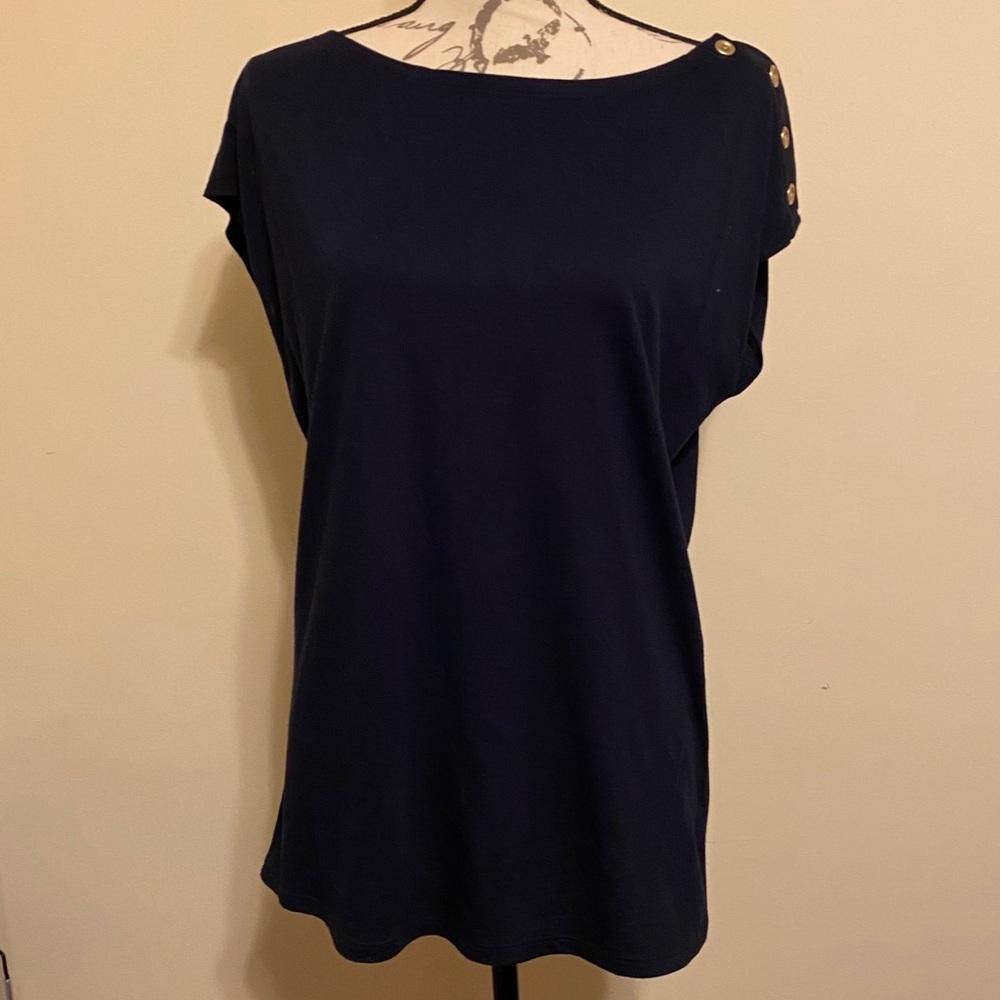 NWT Talbots navy blue blouse button detail